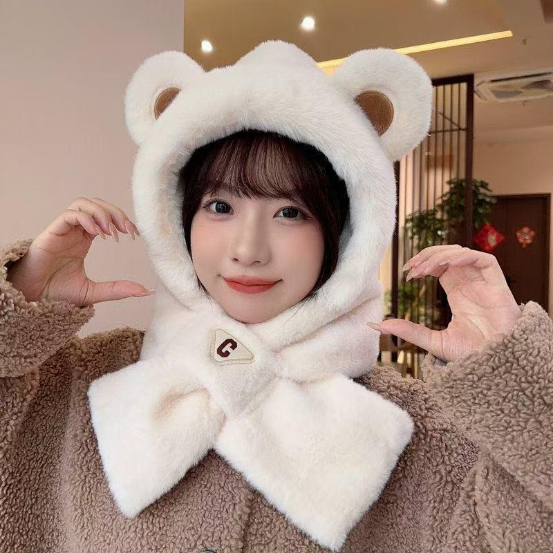 

Women s Plush Bear Hat with Scarf and Mask - Winter Warmth Set