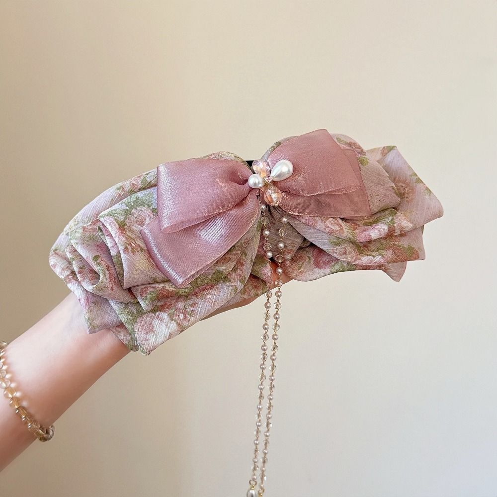 Grab Clip Chiffon Bowknot Hair Clip Polka Dot Flower Hairpin Fashion Bow Ribbon Hair Claw  Women