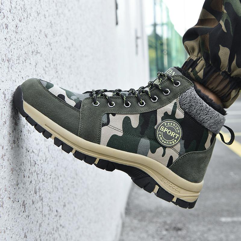 MCTIN Couples Cotton Shoes for Women Camouflage Winter Plush Warm High Tops Shoes Man's Non Slip Snow Boots