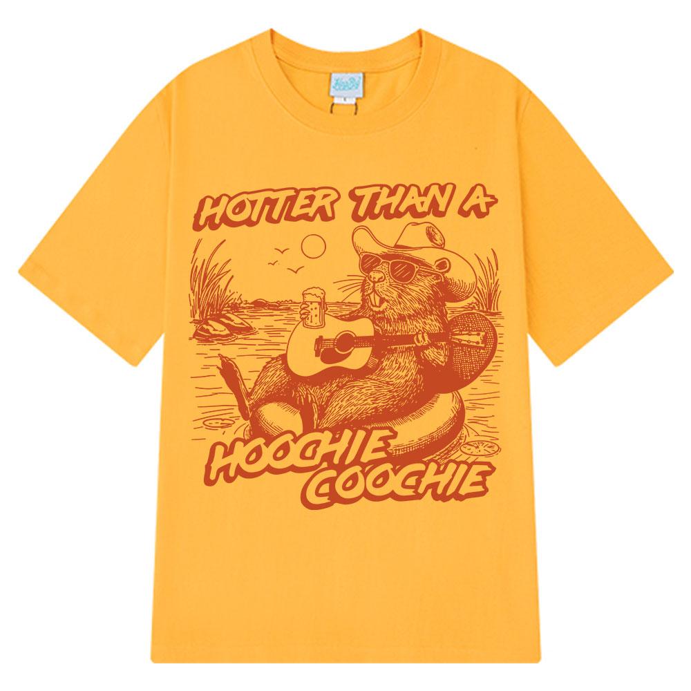 2025 Summer Hotter Than A Hoochie Coochie Cute Beaver Beach 90s Country Music Men Women Vintage Cotton Breathable Tshirts Y2k