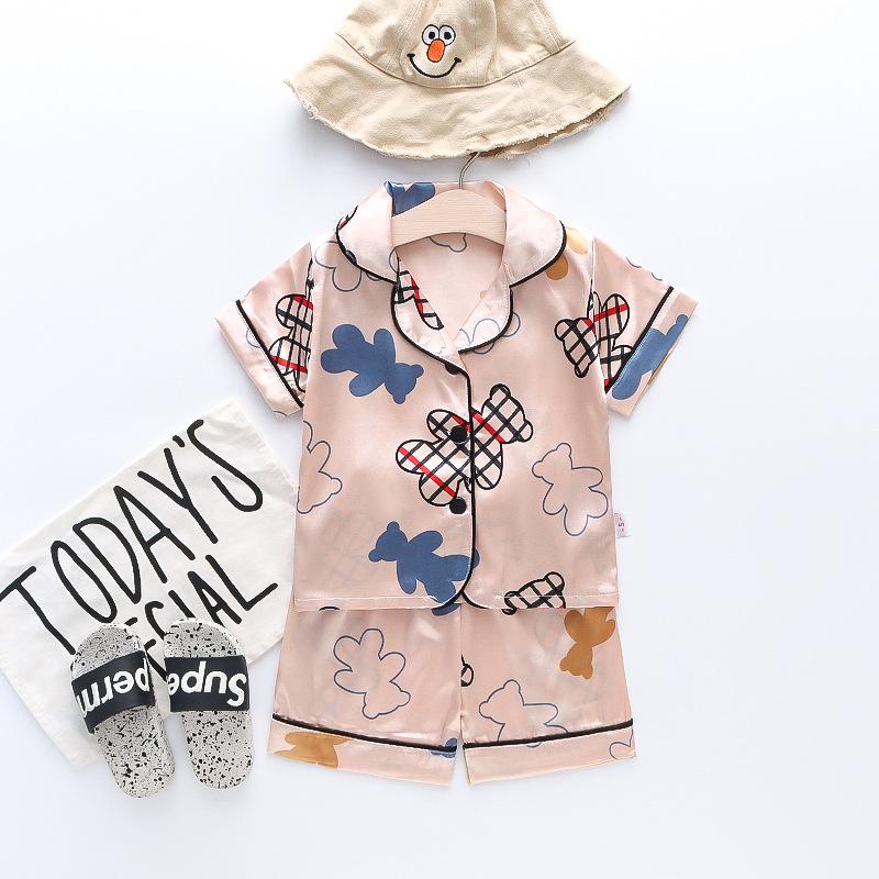 BB58 Mufurui Summer Kids' Silk Bear Cartoon Pajama Short Sleeve Two-Piece Set