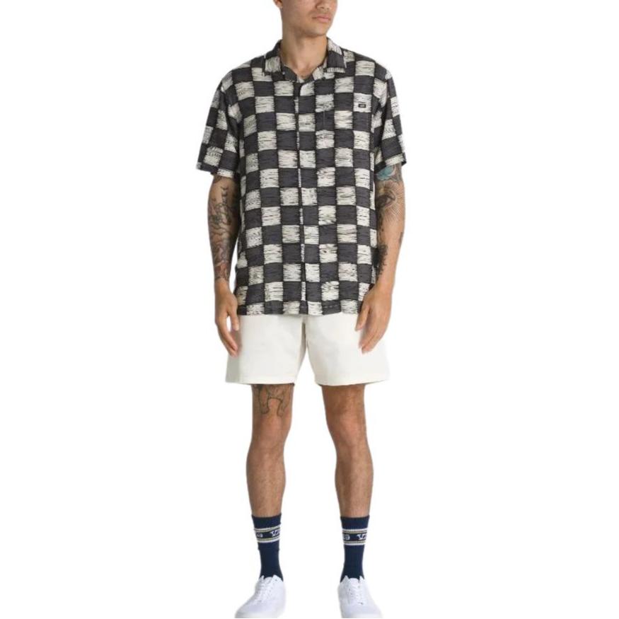Vans Koszula męska Moore w kratę z guzikami Klasyczna z krótkim rękawem Czarna VN0008JGBWA