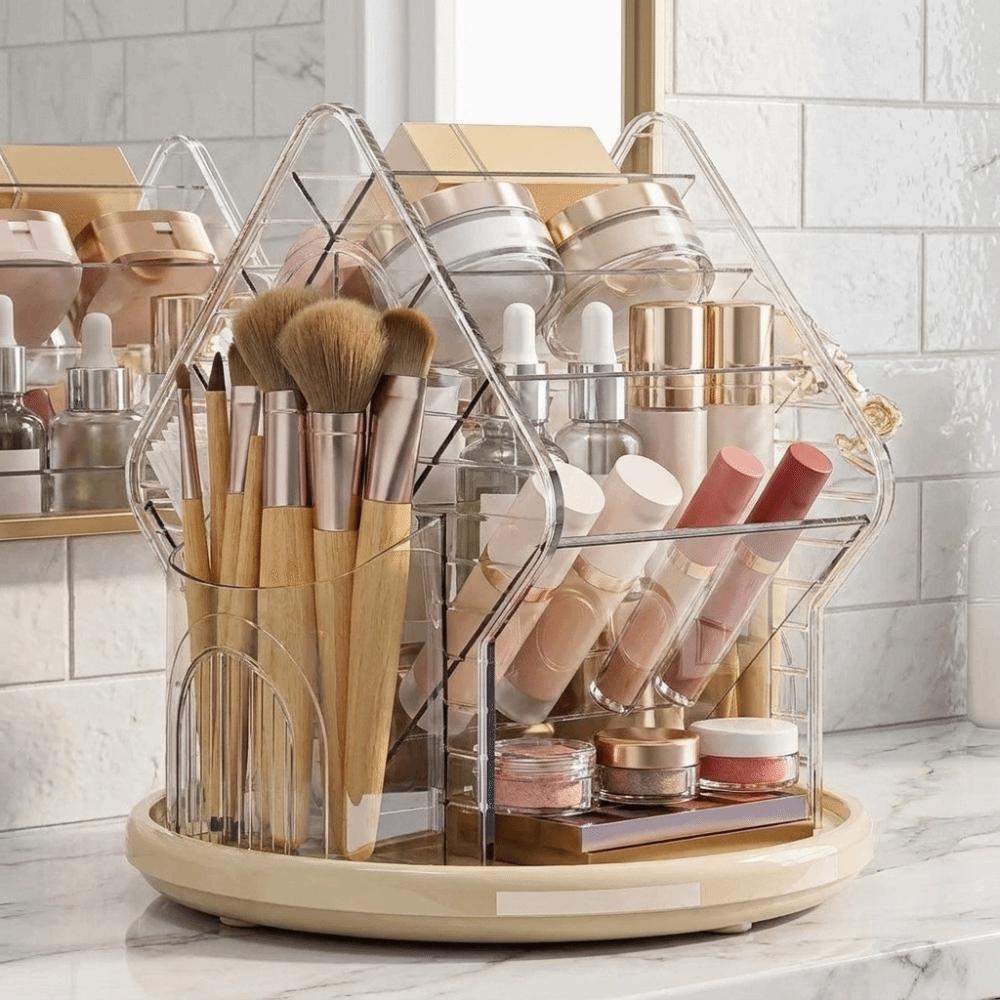 Rotating Desktop Cosmetic Organizer Multifunctional Makeup Brush Storage Box Lipstick Stand Vanity