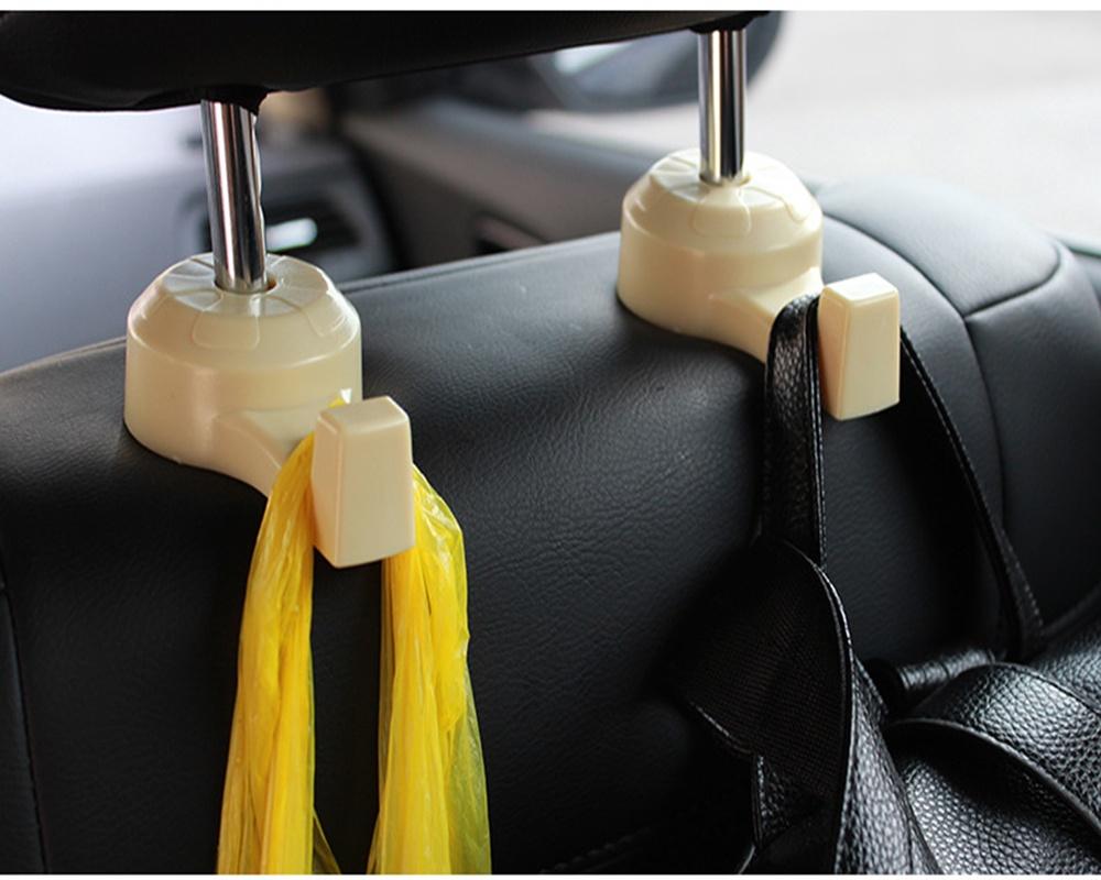 Plastic 2pcs Beige Auto Car Seat Headrest Internal Hook Organizer Multifunction