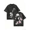T-shirt Vintage Lavé Personnage de Jeu Nier Automata 2B YoRHa Imprimé Unisexe Manches Courtes Hommes Femmes Décontracté Lâche Streetwear Hauts