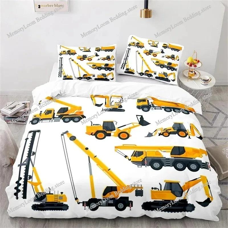 Bouwvoertuig Graafmachine Dekbedovertrek Set King Queen Volledige Maat Polyester Beddengoed Set Voor Kinderen Jongens Meisjes Dekbedovertrek