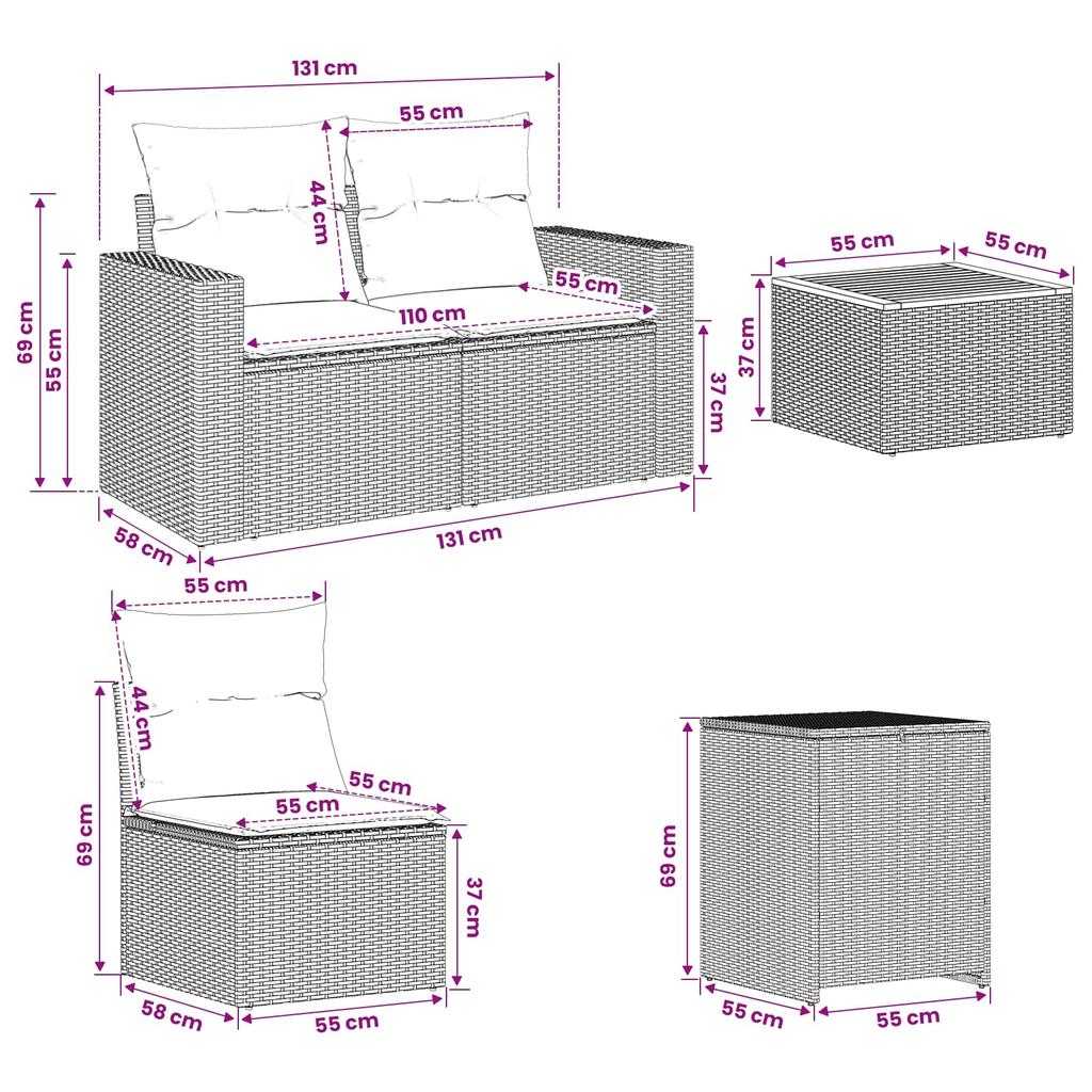 Sofa Set 6 Pieces Black Poly Rattan and Steel
