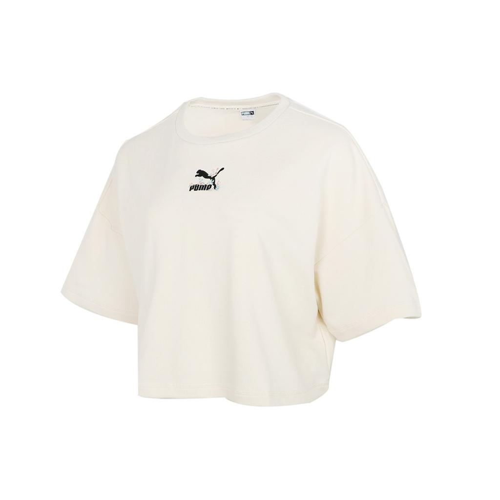 PUMA Crop Tops Women's Ecru Crew Neck Moderate 533212-73