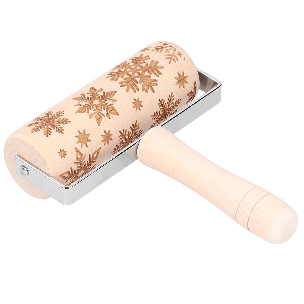 Christmas Rolling Pin Wooden Christmas Engraved Embossing Rolling Pin Dough Stick Baking ToolLarge Snowflake