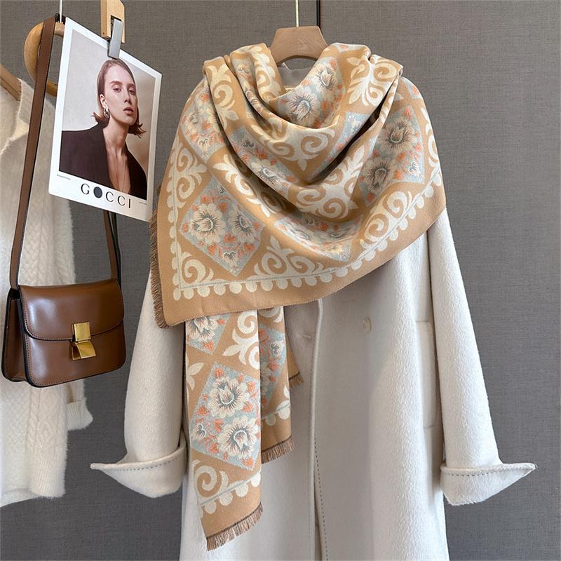 Winter Warm Cashmere Scarf for Women Luxury Print Pashmina Shawl Wrap Neckerchief Female Bufanda Echarpe Design Headband