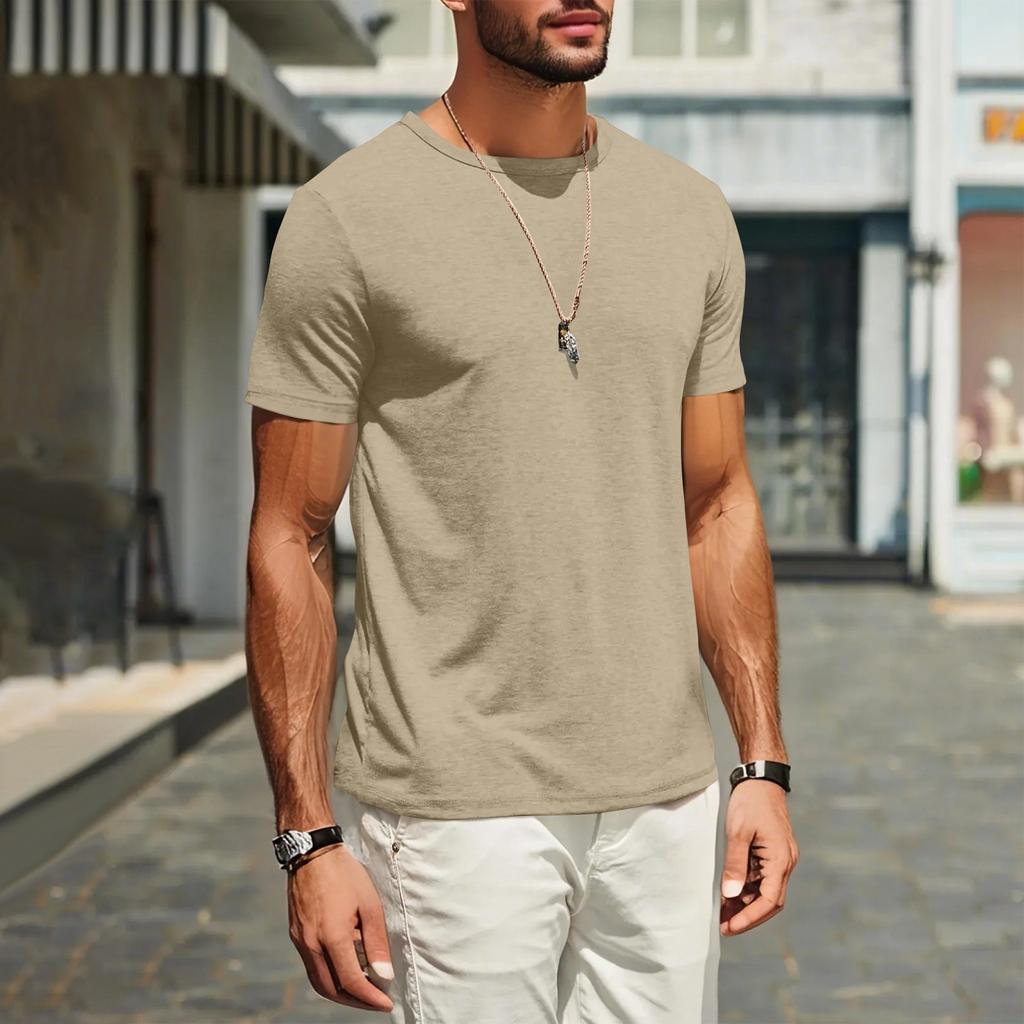 Men's Casual Fashion Comfort Solid Color Round Neck Pullover Sweatshirt Tops