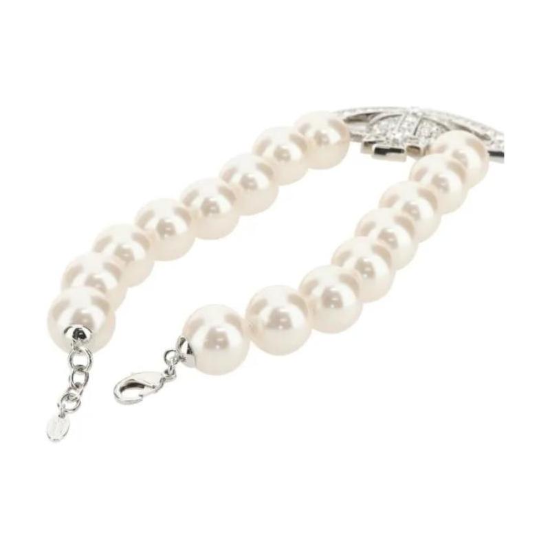 VIVIENNE WESTWOOD Necklace Neysa Pearl Choker Oversize Pearl Logo Saturn Logo Brass Resin Crystal Unisex Couple Style Silver 6301011002P226P226