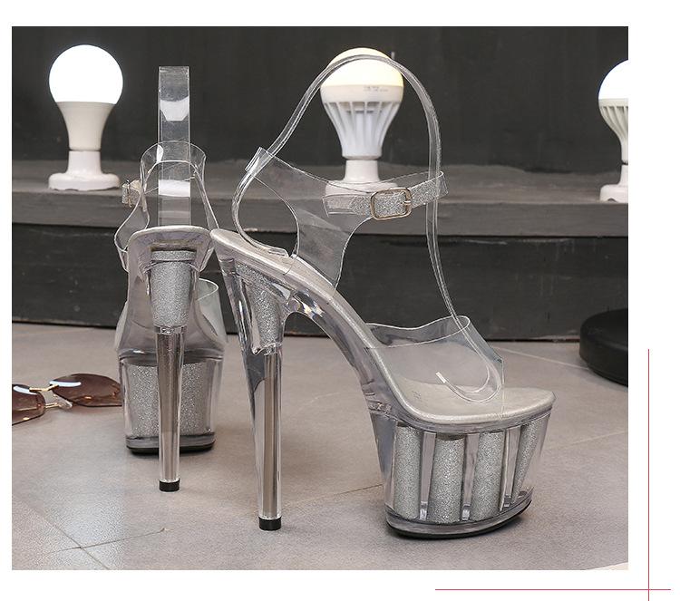 Damski klub nocny Super wysokie obcasy 17 cm sandały na platformie szpilki przezroczyste buty z kryształkami LFD