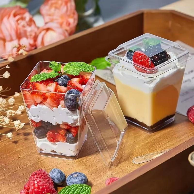 10 Stück - Einweg-Plastik-Mousse-Becher, Leiterförmiger Becher, Puddingbecher, Dessert-Kuchenbecher, Vorspeisen-Gelee-Joghurt-Mousse-Dessert