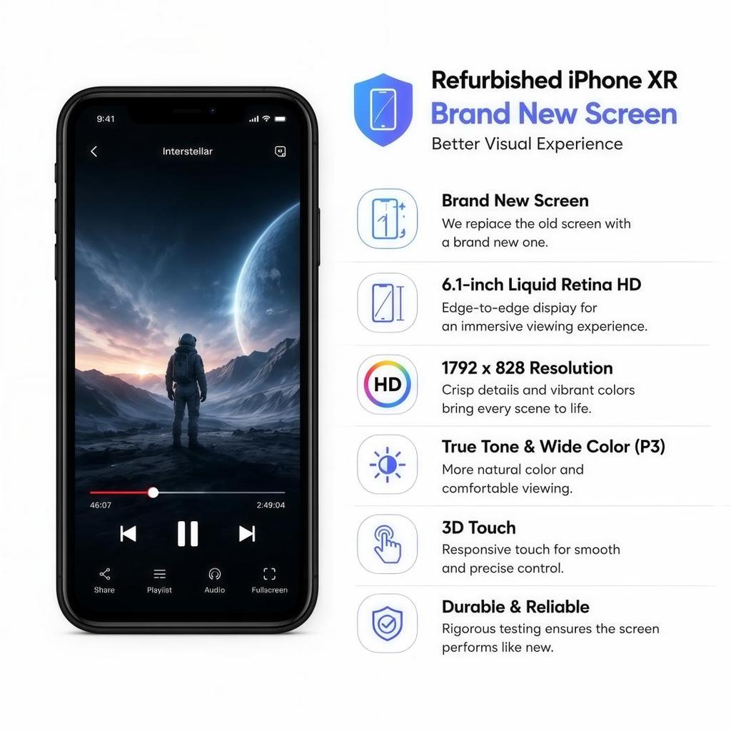 Refurbished Apple iPhone Xr 6.1'' 3GB RAM 64GB ROM Black 4G LTE Unlocked Smartphone With Single SIM