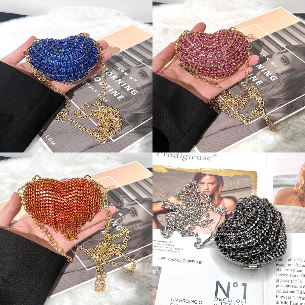 Mini Borsa a Mano a Forma di Cuore d'Amore con Decorazioni di Diamanti Acqua Scintillante per Uso Quotidiano