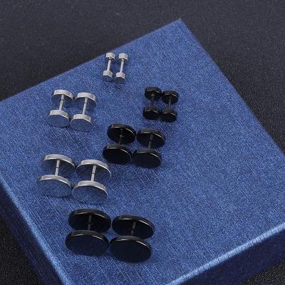Titanium Steel Black Barbell Earrings Hip-hop Rock Round Trendy Dumbbell Screws Anti Allergic Earrings