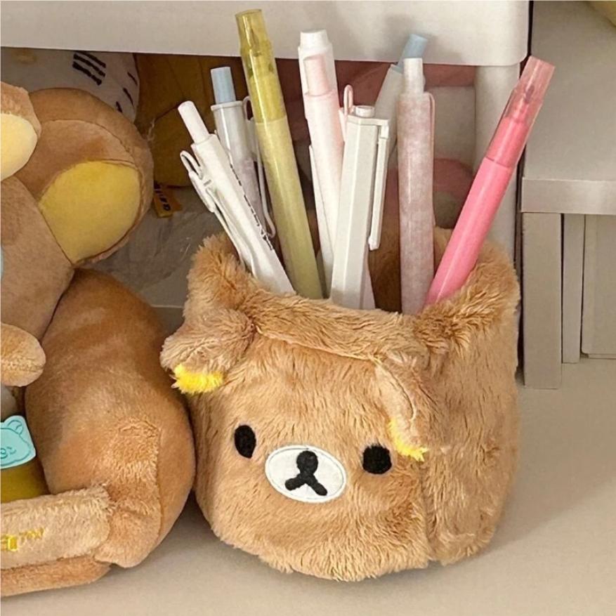 Rilakkuma Plushes Pencil Holder Cosmetics Pen Container Kawaii Desk Accessories Office Organizer Kid Stationery Storage Box Gift