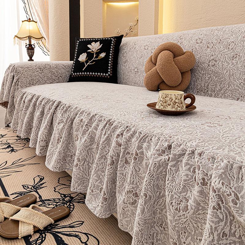 

Palace Chenille Sofa Cover with Skirt Edge Luxury Printed Sofa Cushion for All Seasons Elegant All-Cover Dustroof Home Textiles 180x130cm кавовий