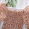 Women's Puff Sleeve Chiffon Shirt Off Shoulder Square Neck T-Shirt Slim Fit Women's Floral Top  Womens Blouses