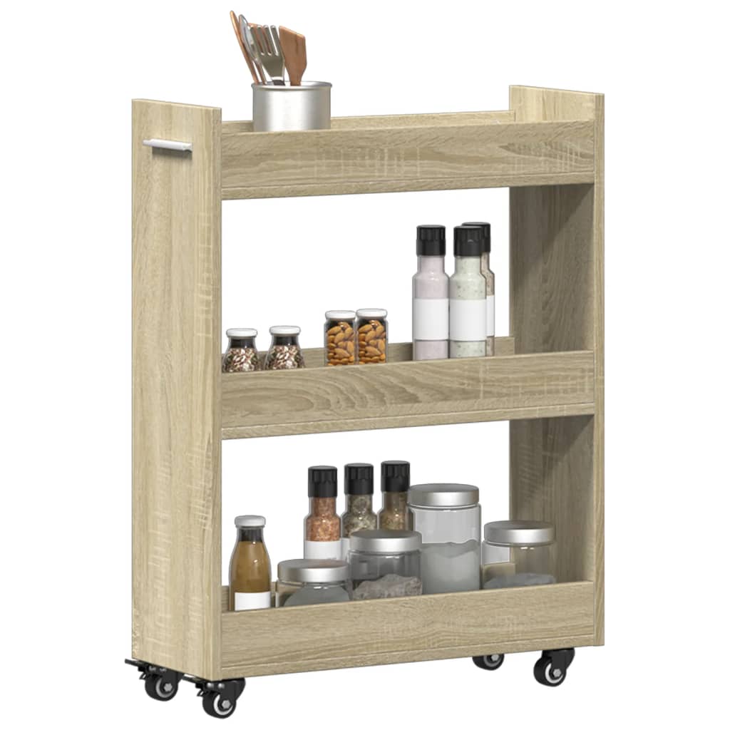 Cabinet with Casters Sonoma Oak Finish 60 X 22 X 79 Cm Engineered Wood