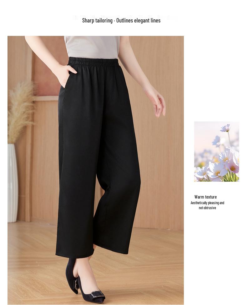 Mid-Age Women's High-Waisted Satin Wide-Leg Pants - Comfortable, Slimming, Versatile, Casual for Spring/Summer