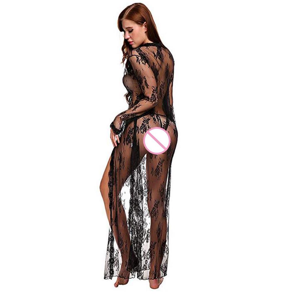 Lingerie for Women Sexy Long Lace Dress Sheer Gown  Kimono Robe