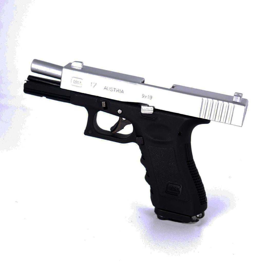 HITCALL Glock 17 Ultra Precision 1/3 Exhaust Type Alloy Key Chain Metal Slide Mini Model Gun Case, Silver