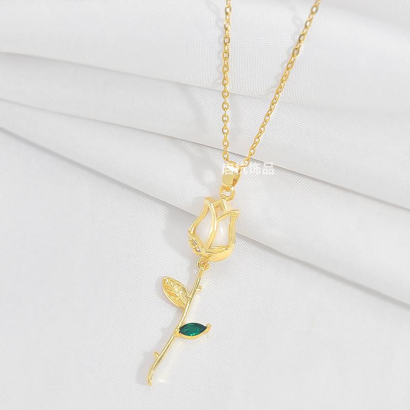 Tulip Necklace Women'S Light Luxury Premium Fresh Versatile Opal Pendant Exquisite Accessories