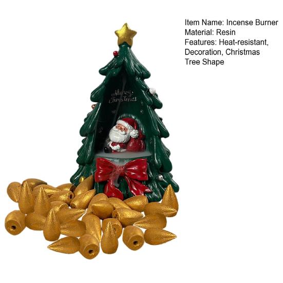 Christmas Tree Backflow Incense Burner Decoration Xmas Tree Santa Claus Resin Incense Holder Home Office Desktop Ornament
