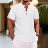 Maglietta Henley da Uomo Estiva in Misto Cotone, Tinta Unita Scollo a V con Bottoni Manica Corta Casual con Texture Rugosa
