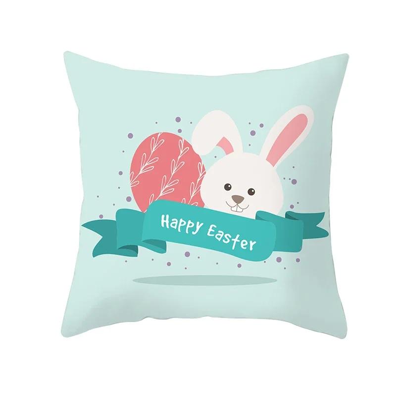 Home Decoration Radio Day Happy Easter Rabbit Printing Polyester Pillow Pillow Cushion Cushion Cushion Funda De Almohada