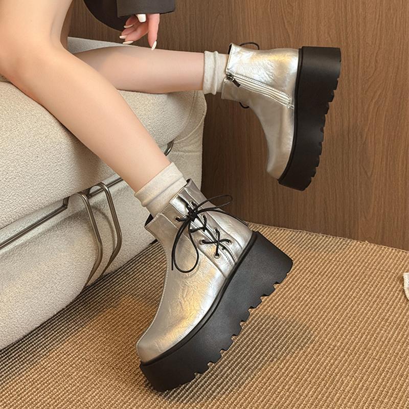 Fashion Women Flats Platform Ankle Boots Lace Up Casual Shoes Sport Sneaker 2025 Winter Chelsea Short Boots Leather Shoes Mujer Botas
