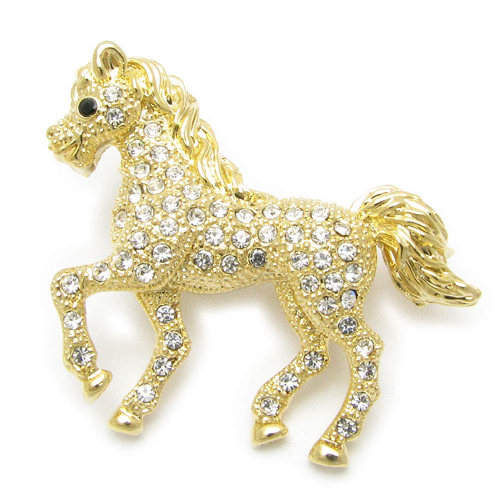 Brooch Horse Thoroughbred Lapel Pin for Women and Wedding KS52003 Men, (Gold)