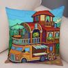 Pillowcase Happy Camper Cartoon House Travel Car Cushion Cover Sofa Home Super Soft