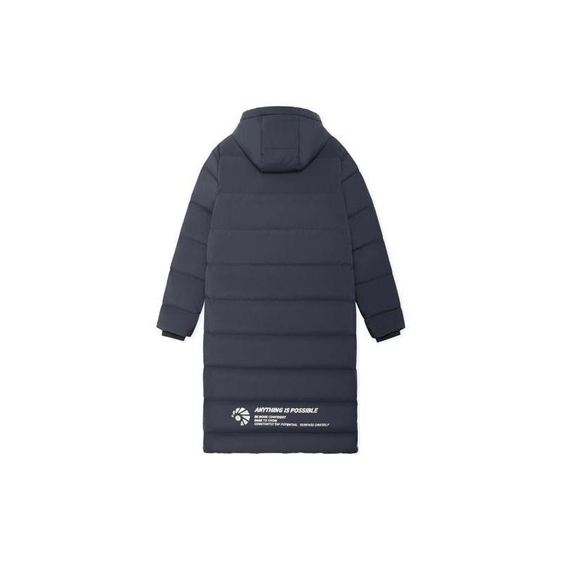 Li Ning Logo National Flag Print Hidden Zipper Long Hooded Down Jacket Women Outerwear Black AYMS208-3