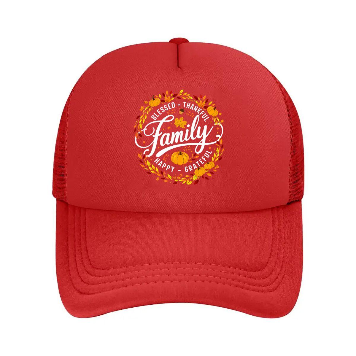 Thanksgiving Blessed Thankful Family Happy Grateful Pumpkin Mesh Baseball Cap Hip Hop Adjustable