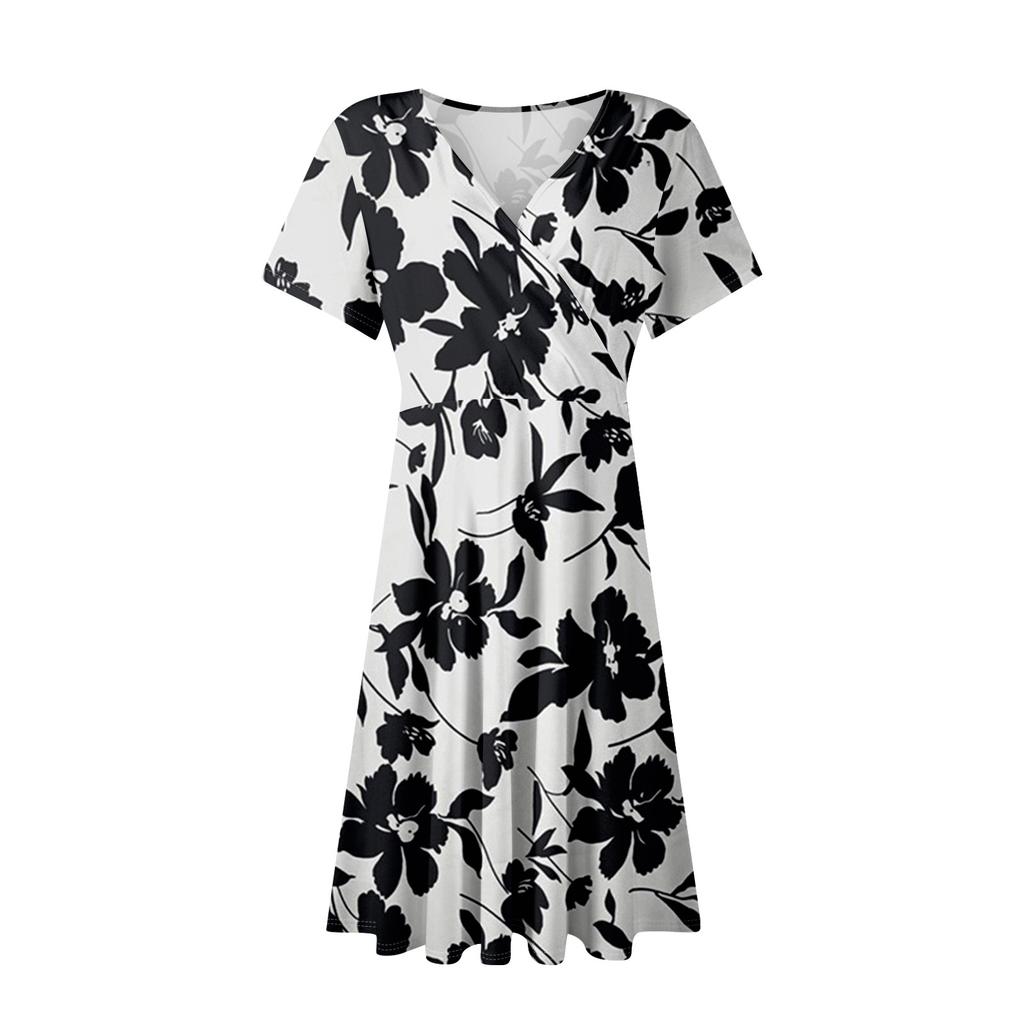 Women's Summer Dress Loose Beach Vacation Casual Deep V Neck Short Sleeve Dress Elegant Dress