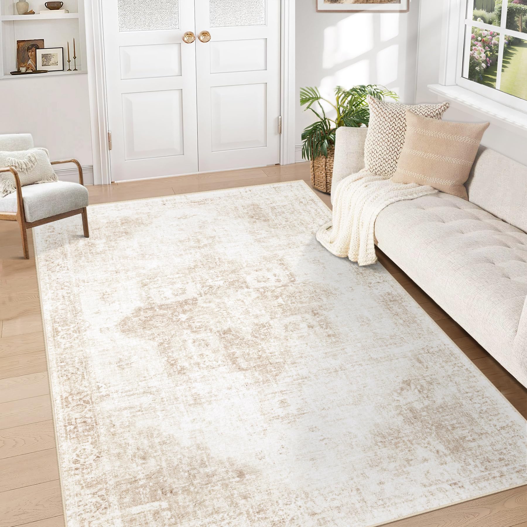 

Italian Light Luxury Carpet Non Slip Stain Resistant Easy Care Cream Sofa Bedroom Floor Mat 60*90cm