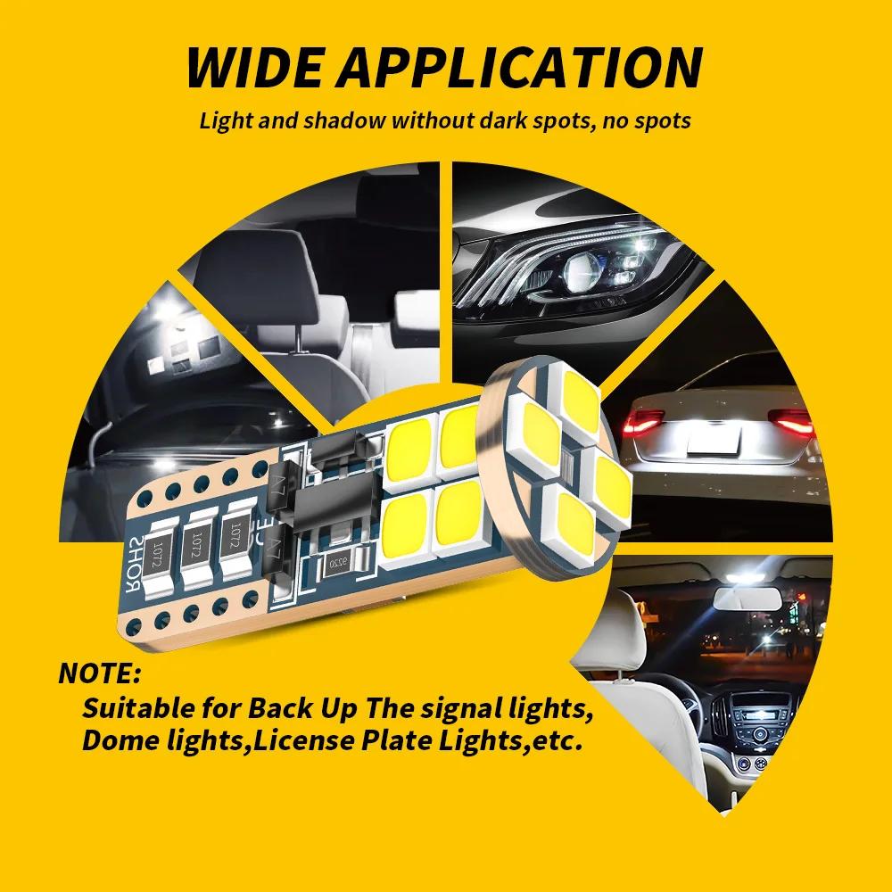 10 PIÈCES Ampoules LED W5W T10 Canbus 12-SMD 12V/24V Blanc 6500K 194 168 Lumières de Plafonnier Intérieur de Voiture Lumière de Stationnement Lampe Auto 4W