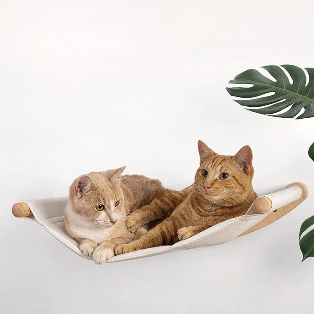Wall-mounted wear-resistant cat scratching post Space-saving wooden hammock Pet activity and rest set