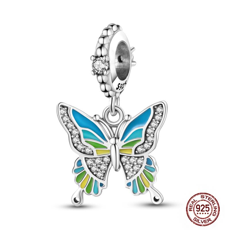 Charms Fit Pendant Copper Original Bracelet Luminous Firefly Butterfly Turtle Feather Blue Eyes Beads Diy Clip Jewelry Gifts