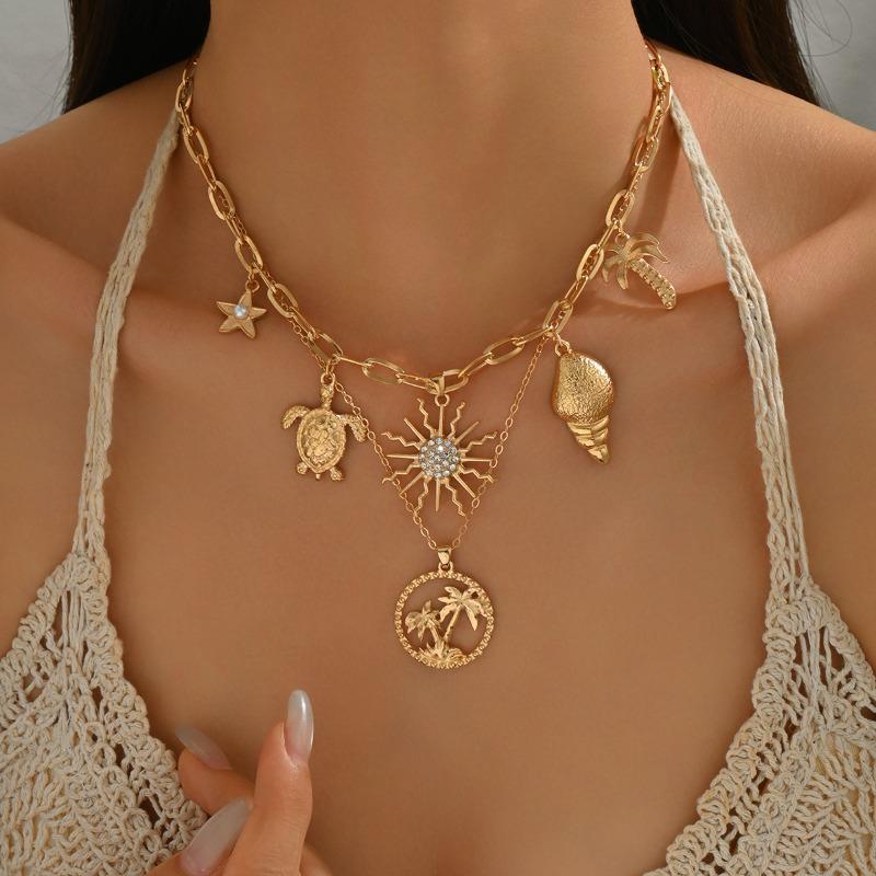 Seaside accessories starfish shell necklace light luxury niche sun pendant stacked collarbone chain woman