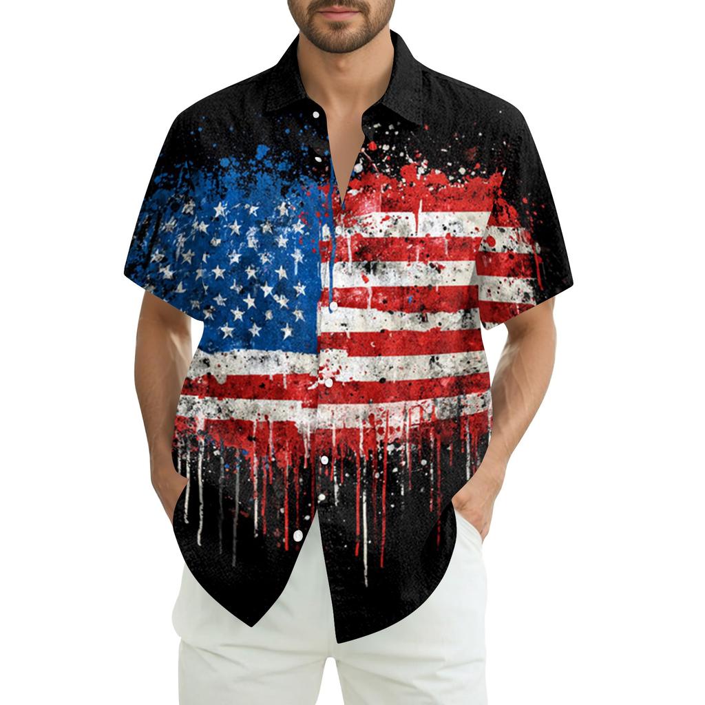Men's Summer Casual Independence Day Print Short-Sleeve Shirt