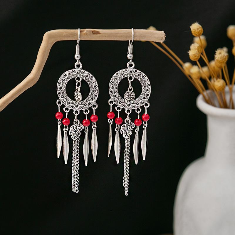 Europe, America, Bohemian Ethnic Style Stud Earrings, Long Fringed Metal Earrings, Fashion, Exotic Style Earrings Wholesale
