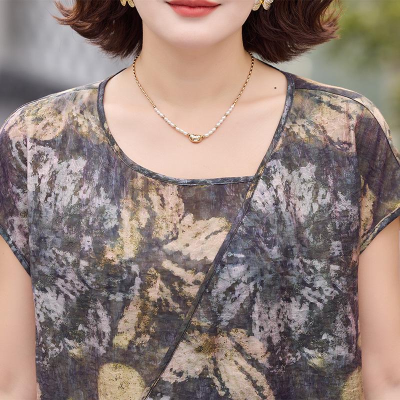 Elegant Plus Size Summer Short Sleeve Two-Piece Set for Middle-Aged Women 2026