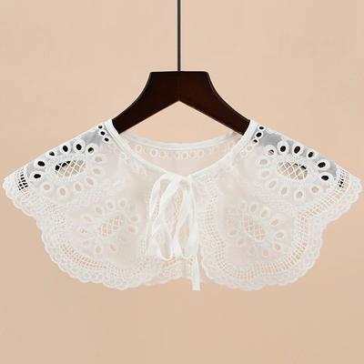 Women Sweet  Shirt Detachable Doll Fake Collar Hollow Out Floral Lace Ruffled Trim False Collar Woman Fake Collar Shawl