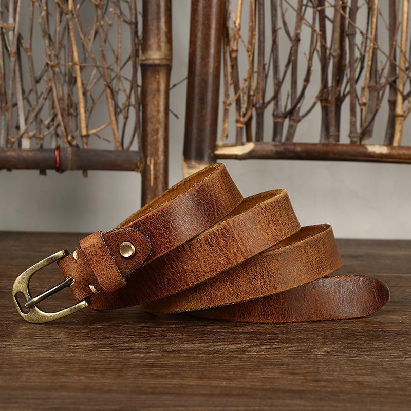 Washed Retro And Old Pure Cowhide Cracked Belt Women'S Genuine Leather Pin Buckle Trendy Personalized Denim Casual Belt Women'S