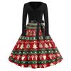 Women's Casual Christmas Print V-Neck Vintage Dress for Holiday Party and Daily Wear