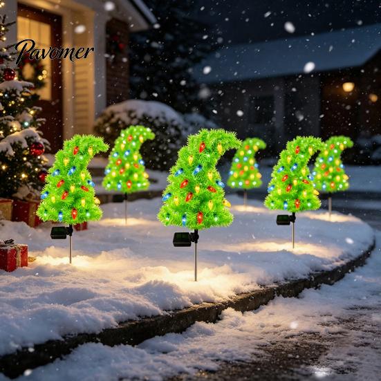 Holiday Pathway Lights for Garden Solar Christmas Tree Stake Lights, Outdoor IP65 Waterproof Crooked Lamp with Colorful Light Automatic Dusk